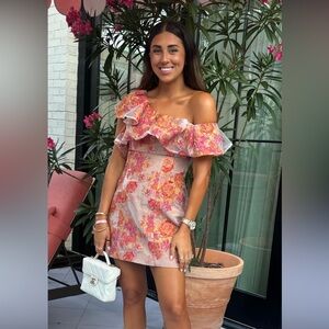 Elliatt One Shoulder Floral Dress - Pink and Orange